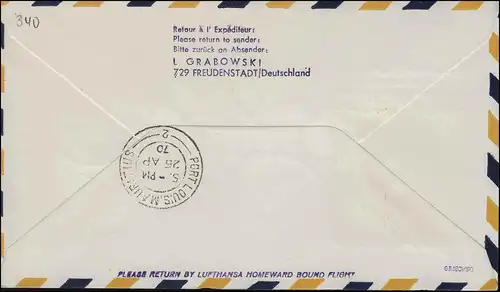 Premier vol Lufthansa LH 590/591 Francfort-sur-le-Main/Port Louis Maurice 24/25.4.1970
