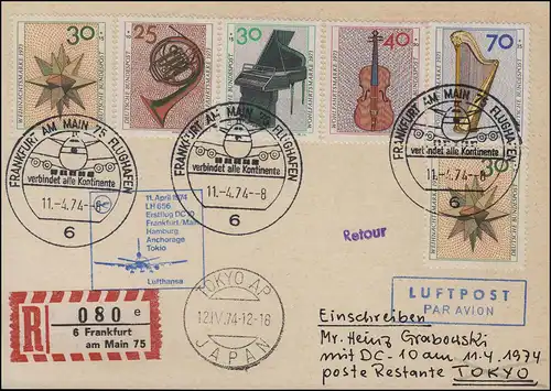 Premier vol DC10 LH 656 Lufthansa R-Carte postale Francfort Main/ Tokyo 11.4./12.4.1974