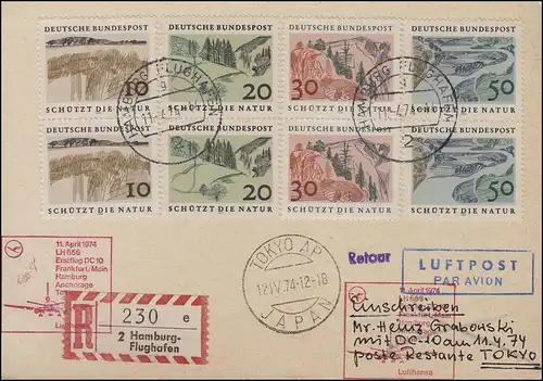 Premier vol DC10 LH 656 Lufthansa R-Carte postale Hambourg/ Tokyo 11.4./12.4.1974