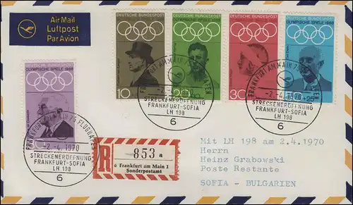 Eröffnungsflug R-Brief Sonderpostamt Lufthansa LH 198 Frankfurt / Sofia 2.4.70