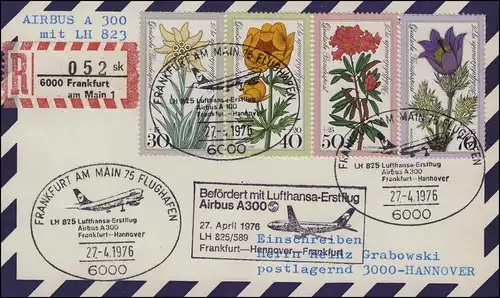 Premier vol Airbus A300 LH 825 Lufthansa R-Carte postale Francfort / Hanovre 27.4.76