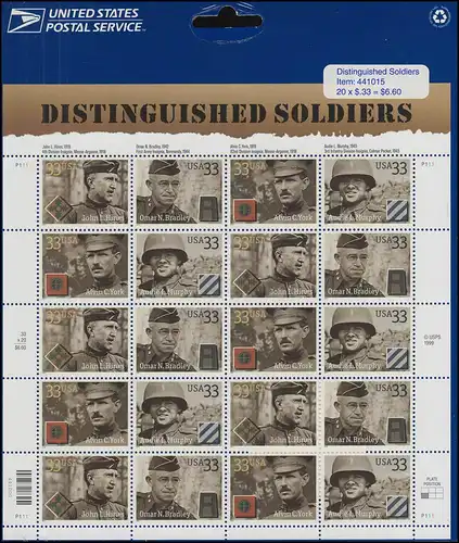 USA - Folder 3303-3306 Dekorierte Soldaten: Zusammendruck-Kleinbogen 2000 **
