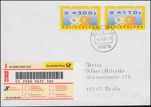 3.3. Sielaff 300+110 + AQ R-Lettre EPOS-Beleg Berlin 8.9.01 Congrès des Nations Unies - Rare!