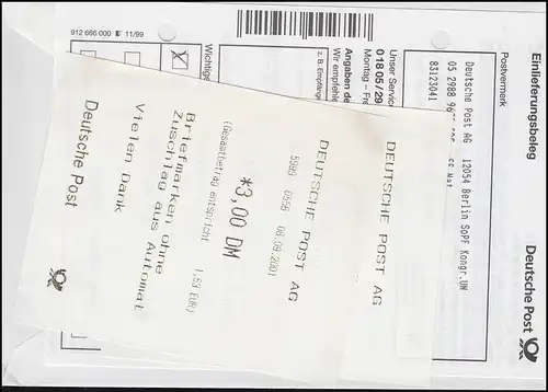 3.3. Sielaff 300+110 + AQ R-Lettre EPOS-Beleg Berlin 8.9.01 Congrès des Nations Unies - Rare!