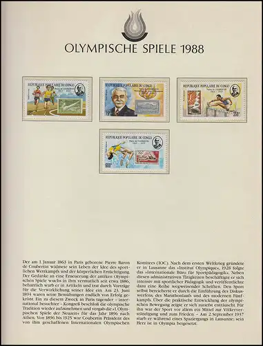 Olympia 1988 Séoul - Congo, ensemble, Coubertin, Athlétisme, marque **