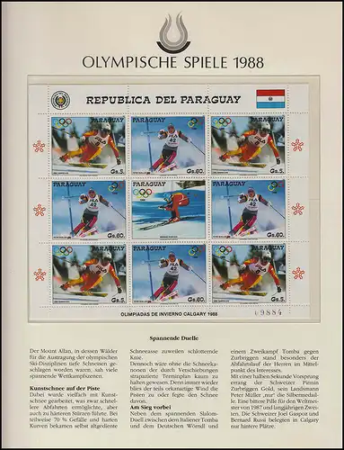 Olympia 1988 Calgary - Paraguay, Kleinbogen Abfahrt, Slalom, postfrisch **
