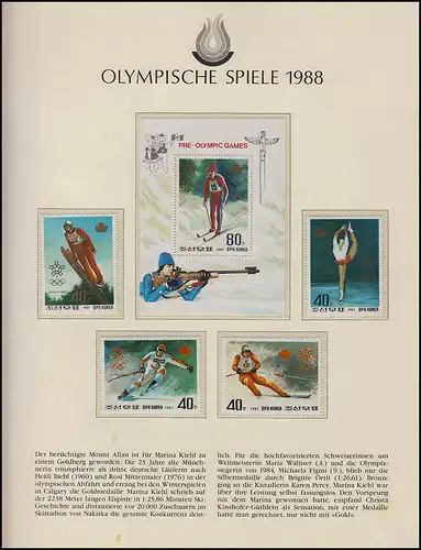 Olympia 1988 Calgary - Nordkorea, Block + Satz, Pre-Olympic Games Wintersport **