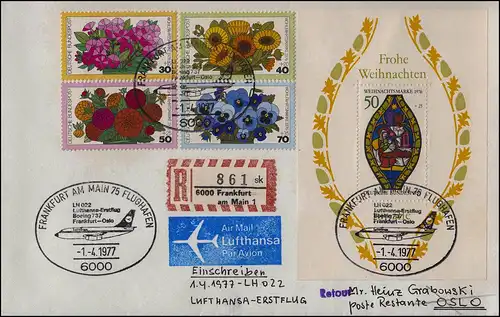 Lufthansa Premier vol R-Lettre Boeing 737 LH 022 Francfort-sur-le-Main/Oslo 1.4.1977