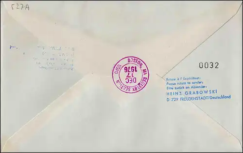 Lufthansa Premier vol R-Lettre DC 10 LH 420 Frankfurt Main / Boston 16.+ 17.12.1976
