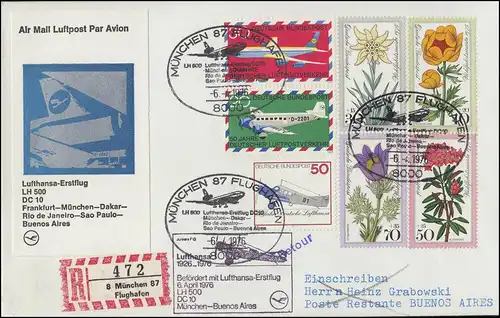 Lufthansa Erstflug R-Brief DC 10 LH 500 München / Buenos Aires 6.4. + 7.4.1976