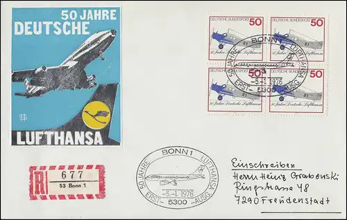 50 ans Deutsche Lufthansa R-Lettre Première édition Bonn 5.1.1976