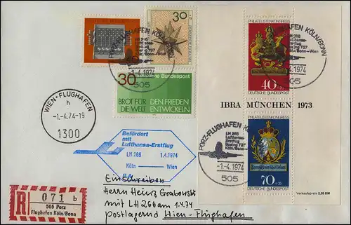 Lufthansa Premier vol R-Lettre LH 266 Aéroport de Cologne-Bonn / Wien Aeroport 1.4.1974