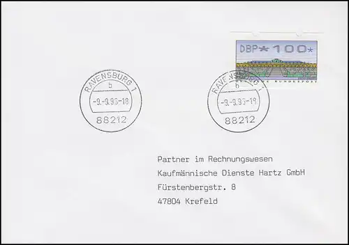 Betriebsversuch ATM mit Chipkarte kaufen: 9.9.96 in Ravensburg 1, Ferbrief
