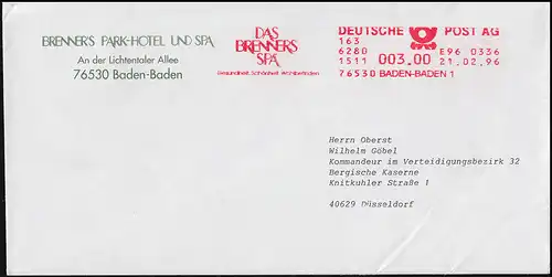 AFS Betriebsversuch EASY MAIL: Brief DAS BRENNERS SPA Baden-Baden 21.2.1996
