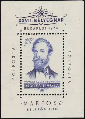 Hongrie: Bloc 24 Maurus Jokai - Journée du timbre 1954, Falzspur * en haut