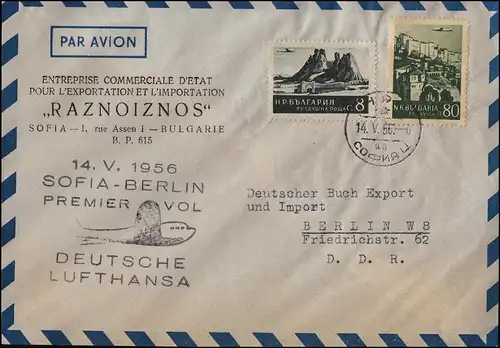 Luftpost Lufthansa Raznoiznos Sofia Erstflug Sofia / Berlin 14. + 15.5.1956