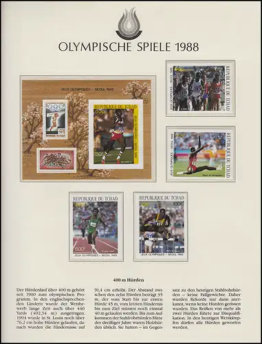 Jeux olympiques 1988 Séoul - Tchad 1 bloc + ensemble non-denté, frais **