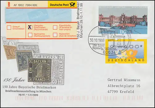 Sonder-R-Zettel Bayrische Briefmarken auf USo 11, ATM 400 - SSt MÜNCHEN 30.10.99
