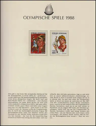 Olympia 1988 Seoul - Zentralafrika, Satz + Block, Steffi Graf, Boris Becker **