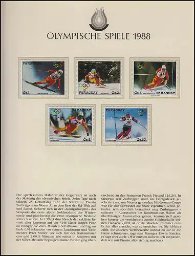 Olympia 1988 Calgary - Paraguay, 1 Satz Schweizer Skifahrer*innen postfrisch **