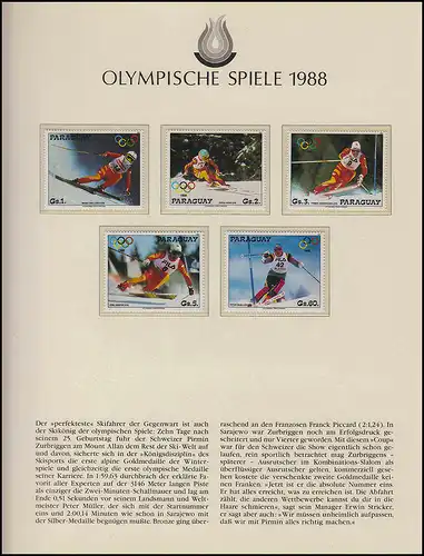 Olympia 1988 Calgary - Paraguay, 1 jeu de skieurs suisses*intérieur frais **