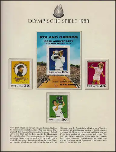 Olympia 1988 Séoul - Corée du Nord, bloc ensemble, Tennis Steffi Graf, Roland Garros **