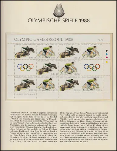 Olympia 1988 Seoul - Irland, Kleinbogen + Satz, Springreiten, Radrennfahren ** 
