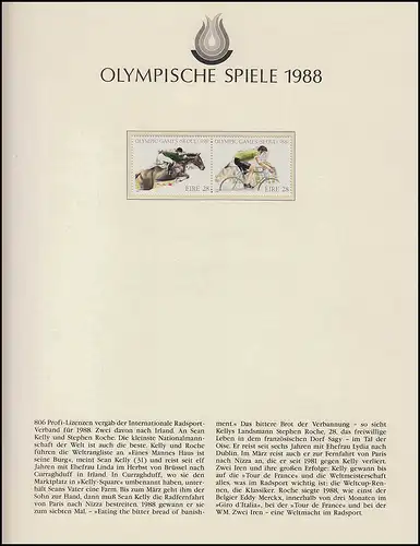 Olympia 1988 Seoul - Irland, Kleinbogen + Satz, Springreiten, Radrennfahren ** 