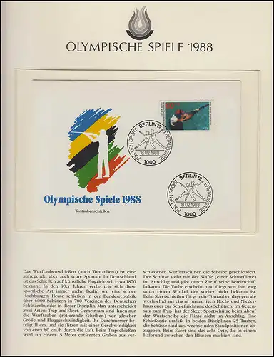 Olympia 1988 Séoul - Bund/Ber., 6 FDC, tennis, patinage artistique, Bonn/ Berlin 18.2.88