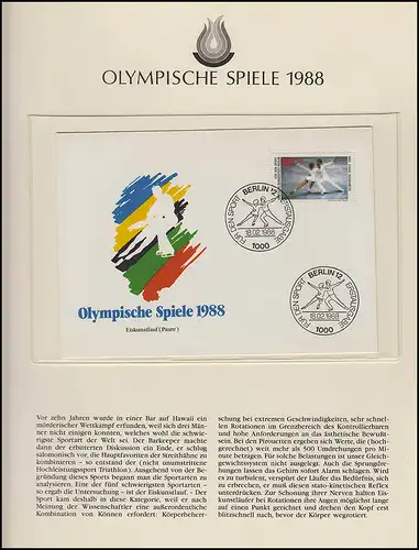 Olympia 1988 Séoul - Bund/Ber., 6 FDC, tennis, patinage artistique, Bonn/ Berlin 18.2.88