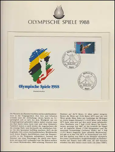 Olympia 1988 Seoul - Bund/Ber., 6 FDC, Tennis, Eiskunstlauf, Bonn/Berlin 18.2.88