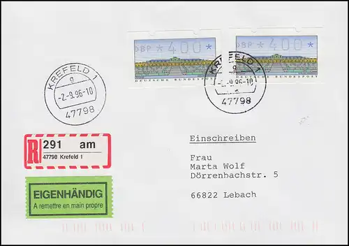 Neue Klüssendorf-Quittungen: R-Eigenhändig-FDC mit 400 MeF ET-O KREFELD 2.9.96