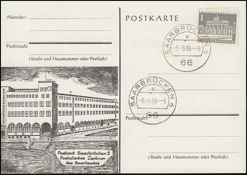 Schnapszahl Tagesstempel: 66 SAARBRÜCKEN 6 - 6.6.66-6 auf Schmuck-Postkarte