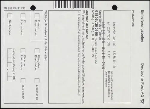 Carte de réduction AF: autocollant Premium IMPIN ATM 460 WICHS 18.11.1998