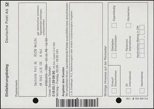 Carte d'acceptation NN: autocollant Premium IMTM 450 WEICHS 12.11.1998
