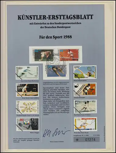 Olympia 1988 Seoul - Deutschland, 2x ETB 1 Satz, Für den Sport Kunst Entwürfe **