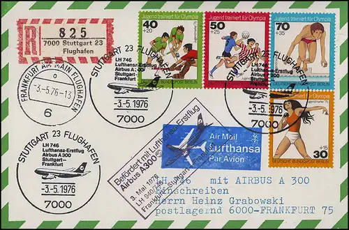 Lufthansa Erstflug R-Postkarte Airbus A300 LH940/746 Frankfurt /Stuttgart 3.5.76
