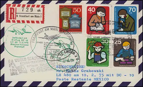 Lufthansa Premier vol R-Carte postale DC 10 LH 481 Mexico / Francfort Main 11/10.75