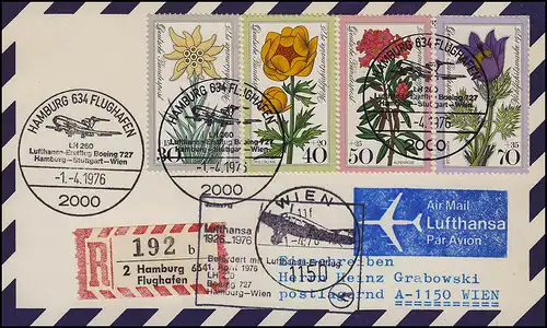 Lufthansa Erstflug R-Postkarte Boeing 727 LH 260 Hamburg / Wien 1.4.1976
