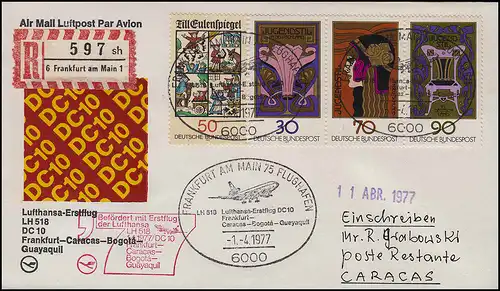 Lufthansa Erstflug R-Brief DC 10 LH 518 Frankfurt Main/ Caracas 1.+ 2.4.1977