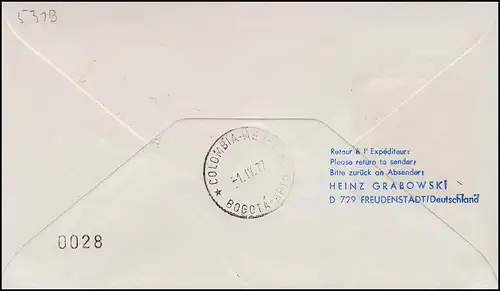 Lufthansa Premier vol R-Lettre DC 10 LH 518 Frankfurt Main/Bogota 1.4.1977