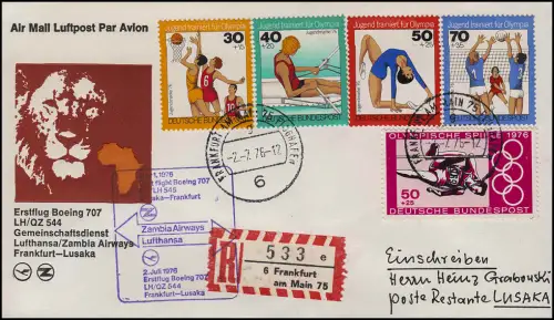 Lufthansa Erstflug R-Brief Boeing 707 LH/QZ 544 Frankfurt/ Lusaka 2. + 5.7.1976