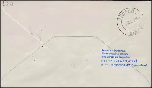 Lufthansa Erstflug R-Brief Boeing 707 LH/QZ 544 Frankfurt/ Lusaka 2. + 5.7.1976