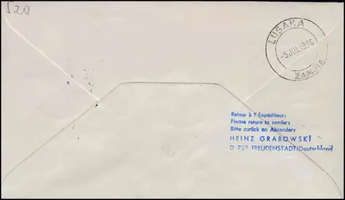 Lufthansa Premier vol R-Brief Boeing 707 LH/QZ 544 Francfort/ Lusaka 2. + 5.7.1976