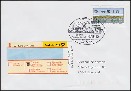 Sonder-R-Zettel OTTILA'99 Suhl - R-Brief mit ATM 510 passender SSt SUHL 3.10.99