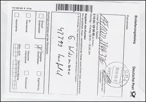 Sonder-R-Zettel OTTILA'99 Suhl - R-Brief mit ATM 510 passender SSt SUHL 3.10.99