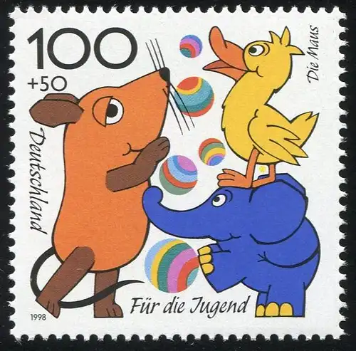 1990II Die Maus mit PLF II: gelber Fleck zwischen den Entenbeinen, Feld 1, **