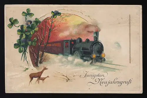 AK EAS 3840, chemin de fer à vapeur neige, trèfle, salutation du Nouvel An, poste de terrain 27.12.17