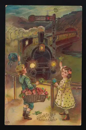 AK EAS Ein glückliches neues Jahr, Dampfzug Kinder Kleeblätter, Tandern 29.12.12