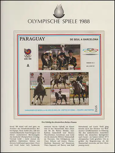 Jeux olympiques 1988 Séoul - Paraguay, Block, Reiter Dressur Uphoff Klimke **